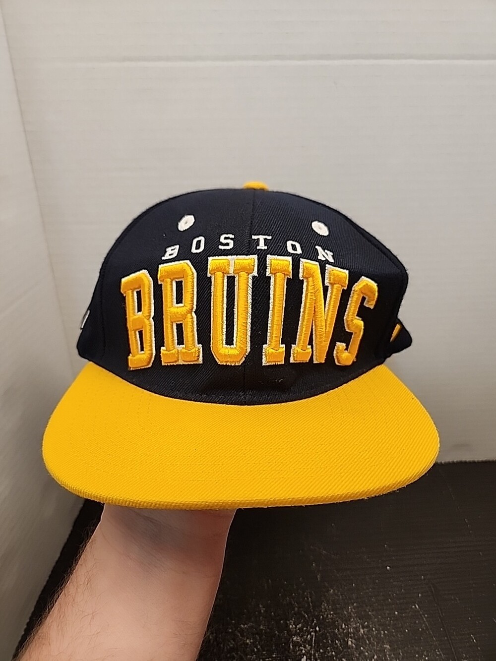 Vintage Boston Bruins Hat Cap Snapback Black Wool NHL Hockey Big Logo Adjustable